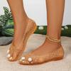 Sandales à talon bas pour femme Mode Bout rond Ouverture peu profonde Perle Creux Respirant Semelle souple Antidérapant Chaussures plates