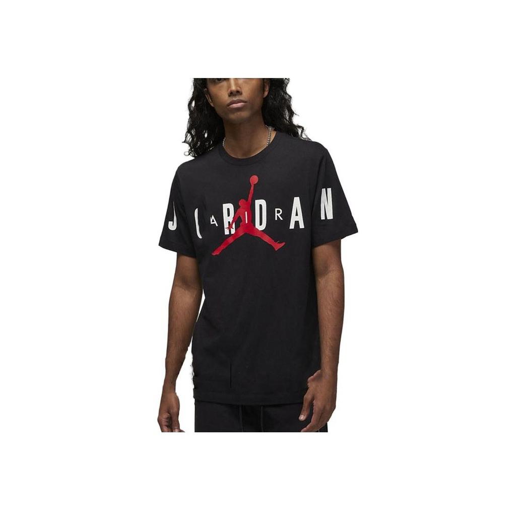 Jordan Logo Print Loose Breathable Crew Neck Pullover Short Sleeve American Retro Drop Shoulder T-Shirt Men Tops Black DV1446-010