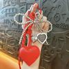 Trendy Leather Heart Bow Keychain Delicate Beaded Keyring Car Key Holder Bag Pendant Decoration For Girls Gift