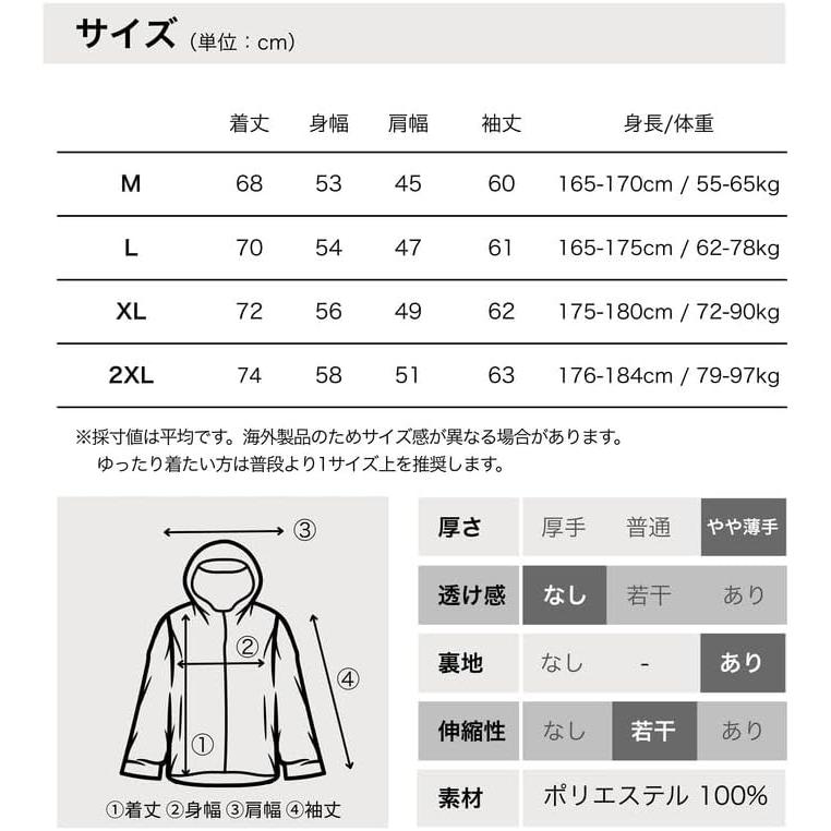 [Azul Mar] Men's Mountain Parka, Water Repellent, Windproof, Lightweight, Windbreaker, Detachable Hood, 2-Way Jacket, Outdoor, Climbing, Fishing,