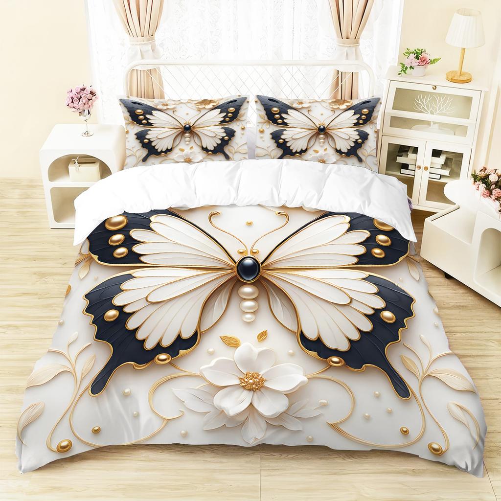 3Pcs Floral Butterfly Pattern Duvet Cover Set, 1 Duvet Cover+2 Pillowcases, Coreless. Soft And Comfortable Bedding Set