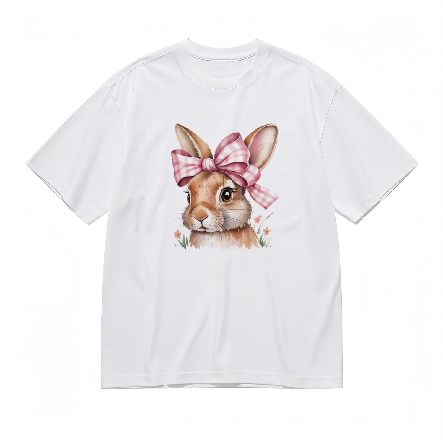 Fashion Comfy Classic T-Shirt Cute Bunny Botanical Pattern Design Tee M