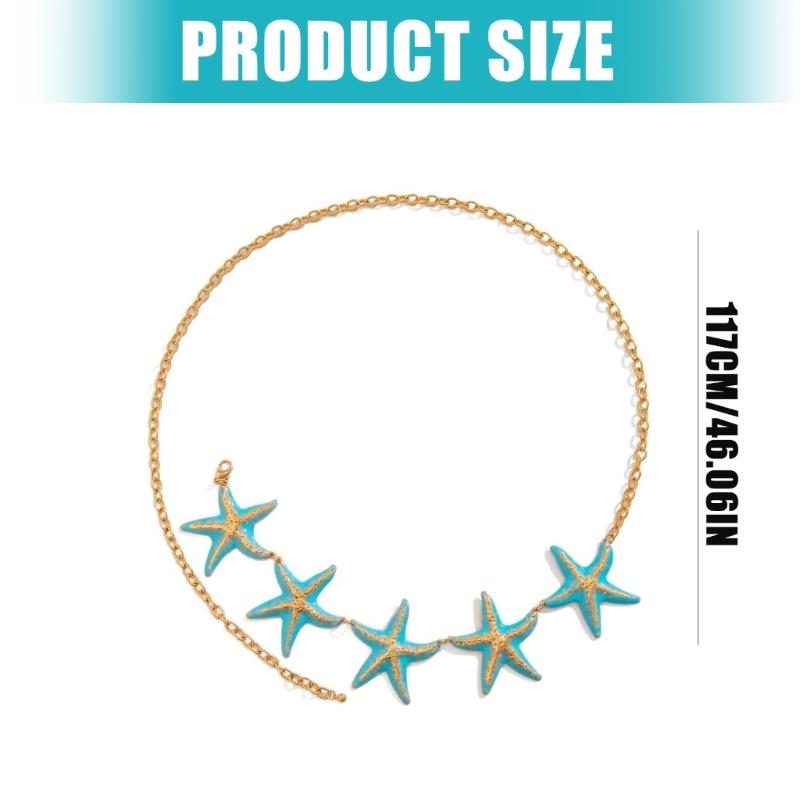 Bohemian Starfishes Waist Chain With Mixed Materials For Beach Vacation Outfits Summer Resort Accessory Stylish Adjustable Hip Belt