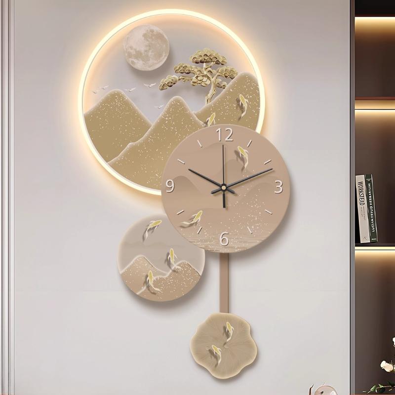 Nine Fish Graph Living Room Wall Clock Restaurant Clock Mural Watch Room Decorations LED Mute Quartz Clock Home Decor Items