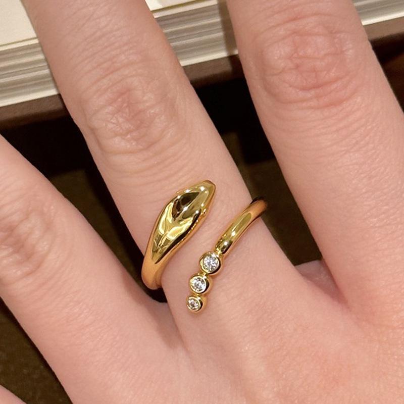 

Luxury Vintage Rattlesnake Gold Ring: European Old Money Style, Year of the Snake, Exquisitely Versatile Design Adjustable Open Size