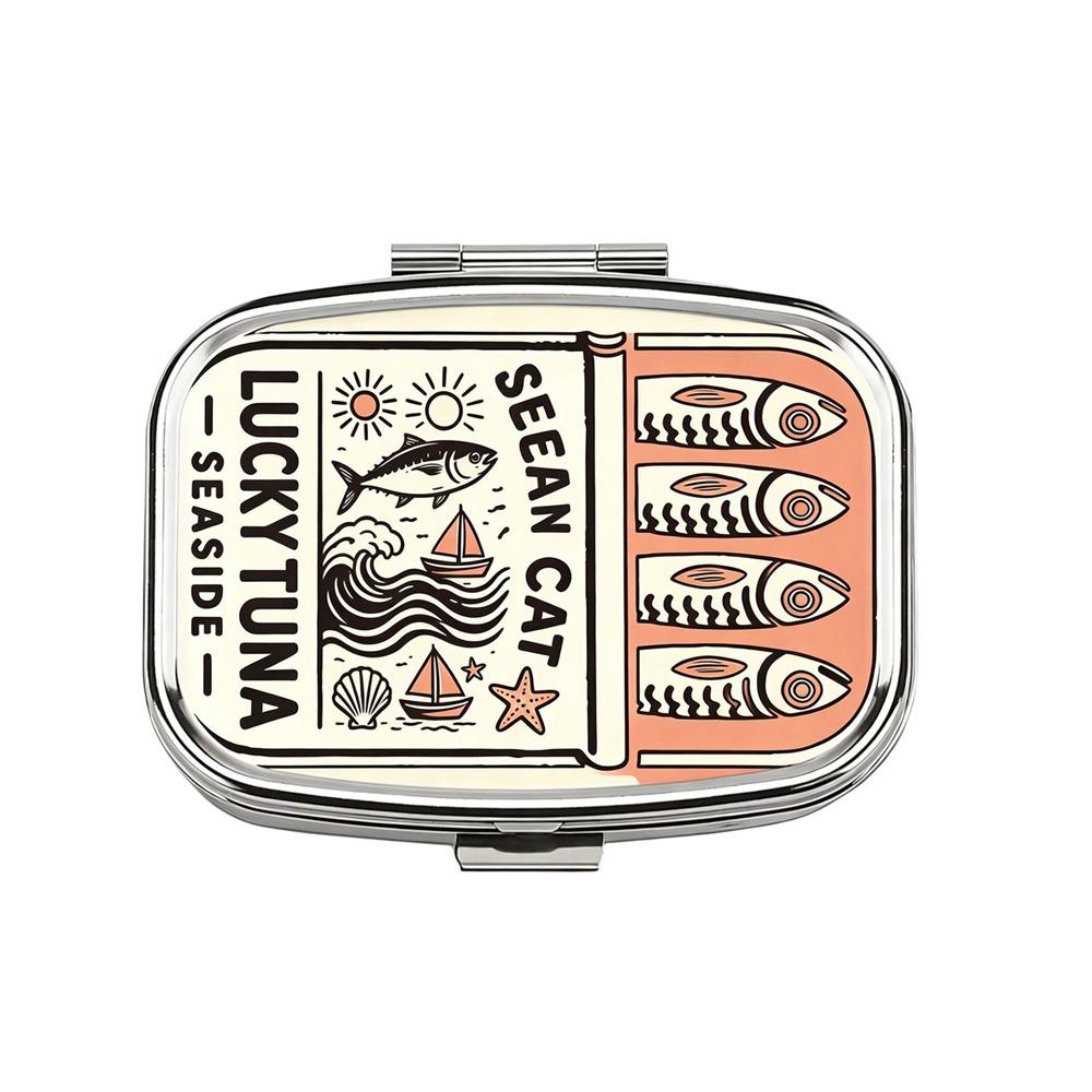Metal Sardine Print Pill Box Mini Pocket Pill Case Portable Sardine Jewelry Box  Travel