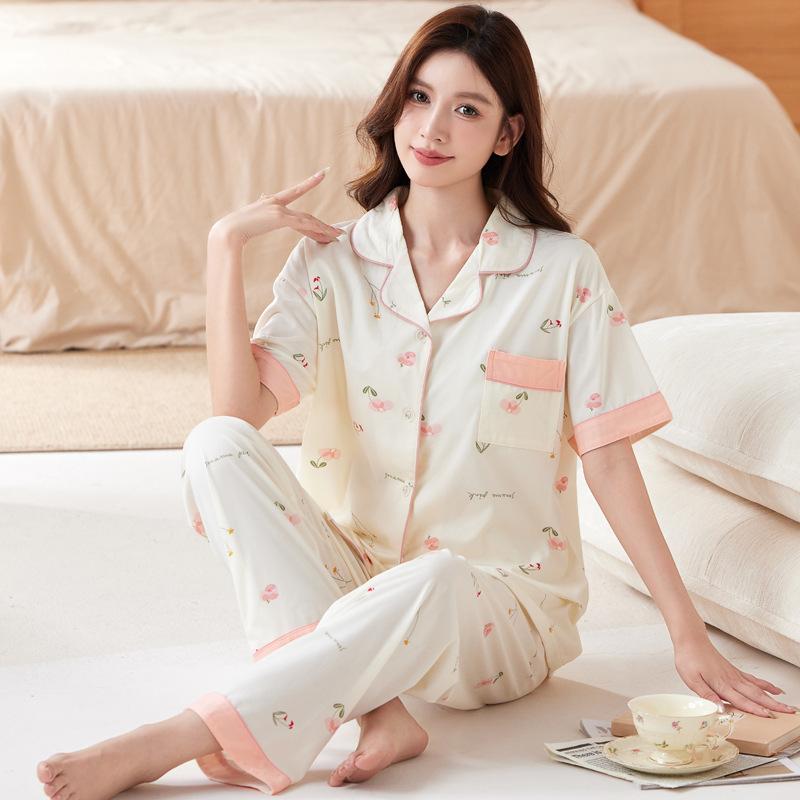 Rose Blume Imitation Baumwolle Pyjama Damen Sommer Kurzarm Hose im Mutter Temperament Loungewear Dünner Anzug