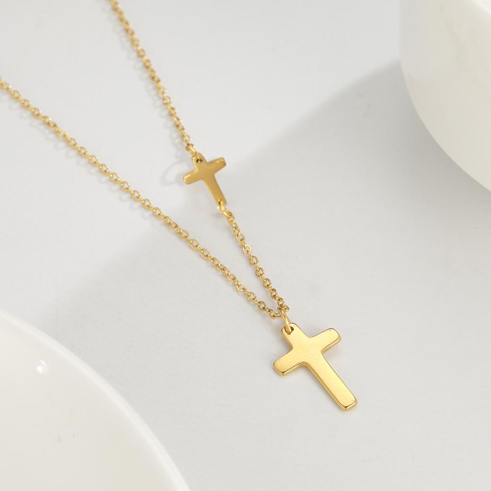 Cazador Jesus Religious Jewelry Double Cross Choker Necklaces Stainless Steel Gold Color Chain Necklaces for Women Girls 2026