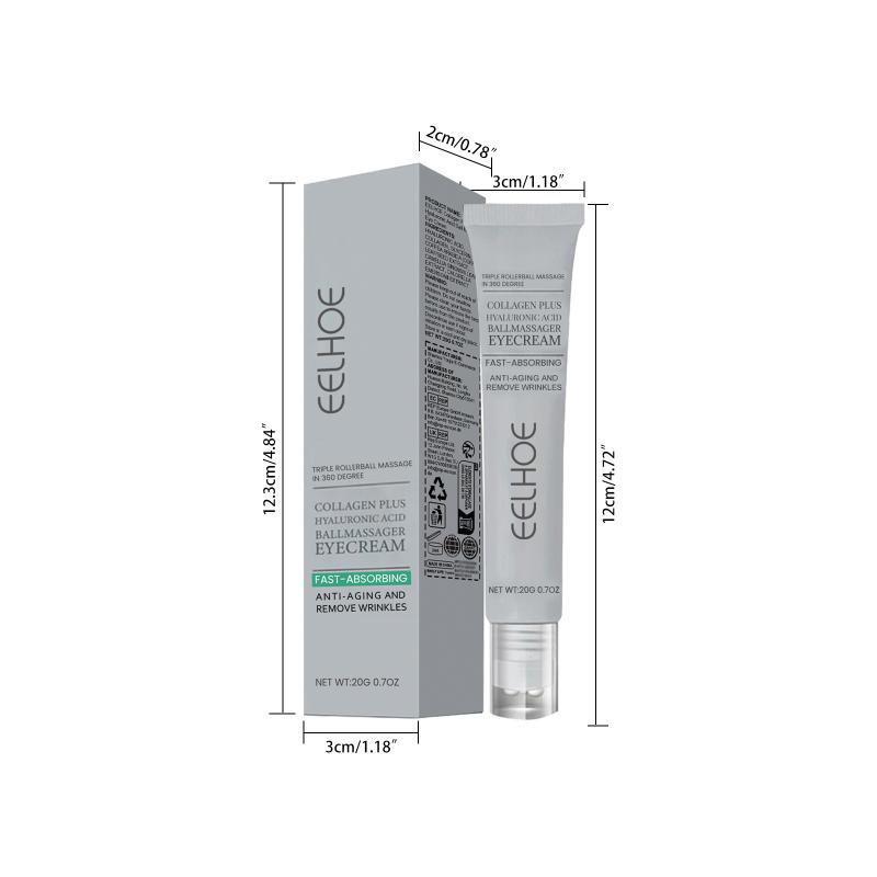 Anti Wrinkle Eye Cream Anti Dark Circles Remove Eye Bags Tightening Firming Hyaluronic Acid Cream Roller Massager Eye Care 20G