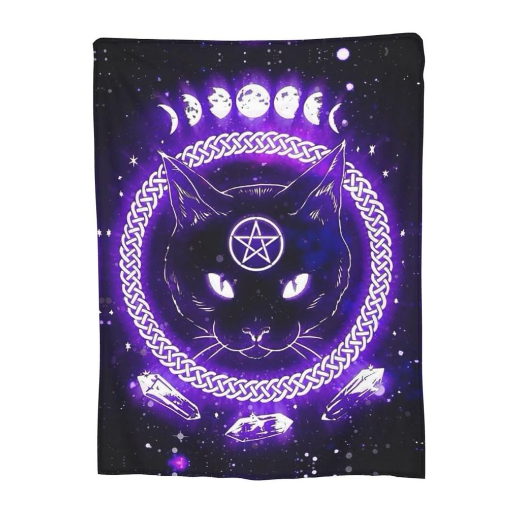 Halloween Cat With Moon Anime Satanic Blanket Fleece Sofa Throw Blanket Multi-function for Couch Bedding Travel Throws Quilt