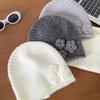 Solid Color Knitted Woolen Hat Elastic Flower Beanie Hat Sweet Winter Warm Hat  Women