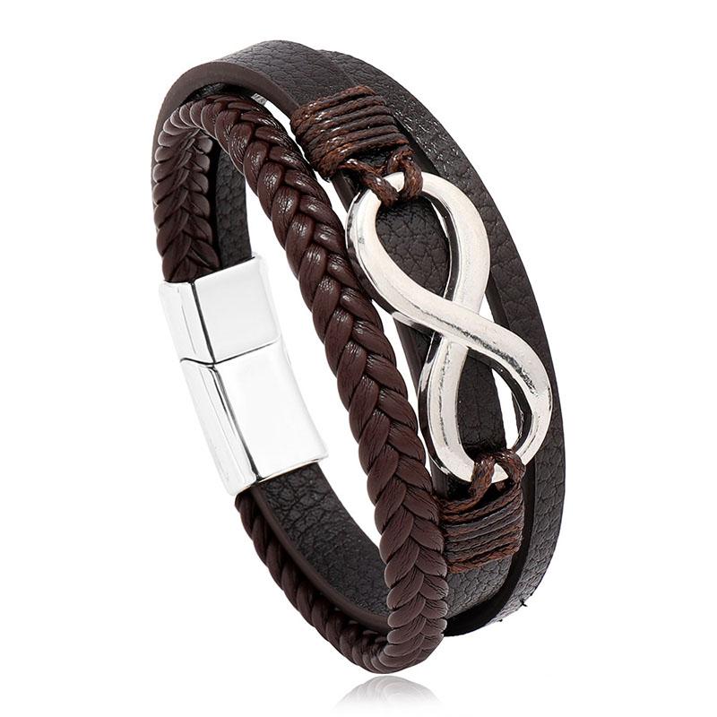 New Genuine Leather Woven Bracelet for Men Infinity Charm Wrap Bracelets Male Hand Jewelry Boho Braided Leather Bracelet Homme