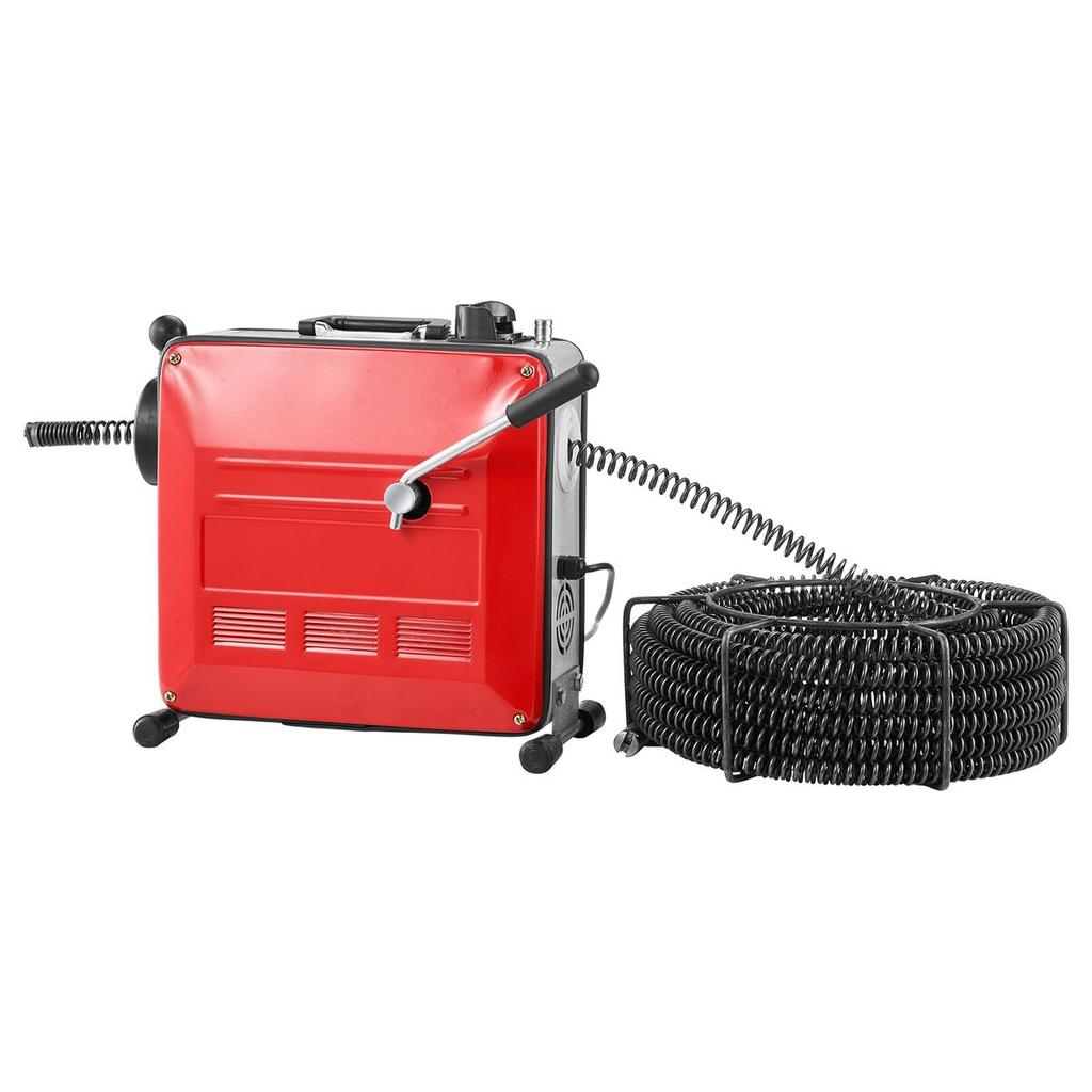 Drain Cleaner Machine, 850W Electric Pipe Drain Cleaning Machine Sewer Snake with 14.5m x 16mm, 14m x 22mm, 5m x 9.5mm, 0.4m x 12mm Steel Spring Cable