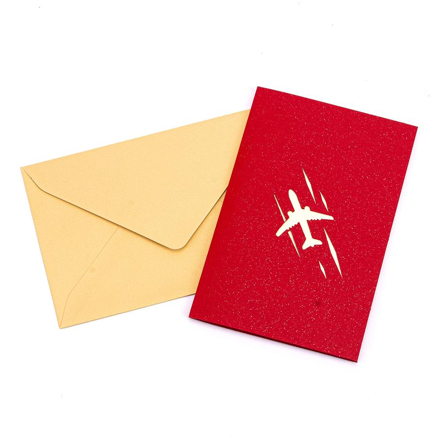 3 Colors Foldable 3D Airplane Greeting Card Ornament Handmade Paper Carving Blessing Message Card Graduation Birthday Gift XJM