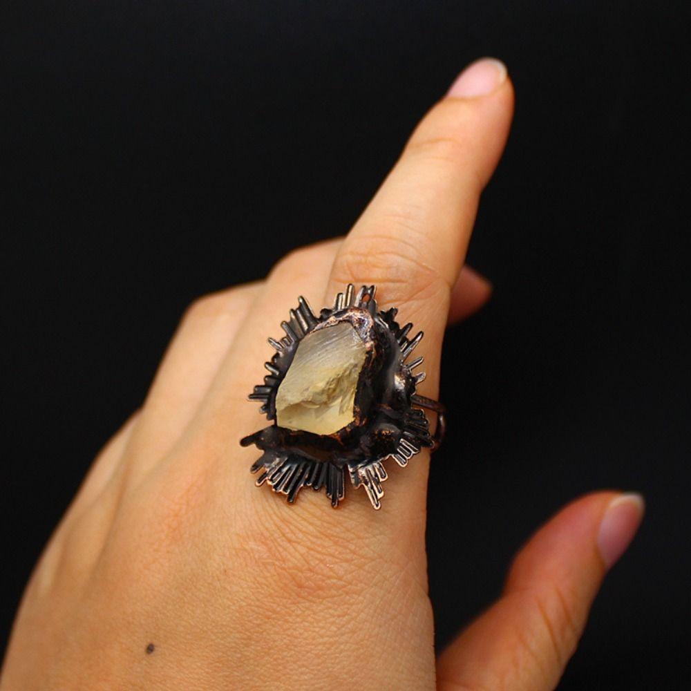 Gothic Adjustable Rings Boho Raw Stone Rings Natural Stones Natural Crystal Rings Handmade Jewelry