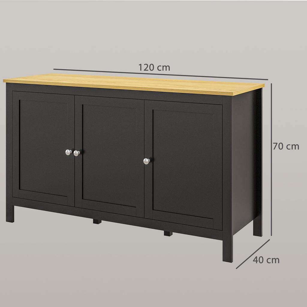 Sideboard, Buffetschrank mit Türen und verstellbaren Regalen für Wohnzimmer, Eingangsbereich, Schwarz und Natur