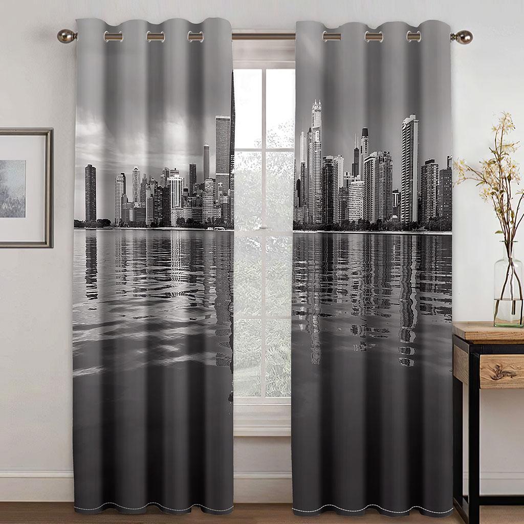 

Modern City Street Night Scenery Black and White 2 Pieces Free Shipping Delicate Window Drapes Curtain great for Living Room Bedroom Space Decor 100W130H(CM)40x51in&Grommet Top