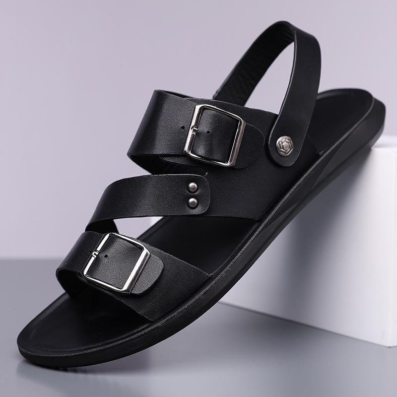 Summer New Men Gladiators Black White Brown Belt Buckle Pu Leather Casual Shoes Breathable Beach Sandals Outdoor Slippers