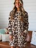2025 Winter European & American Leopard Print Loose Casual Long Sleeve Dress with Pockets