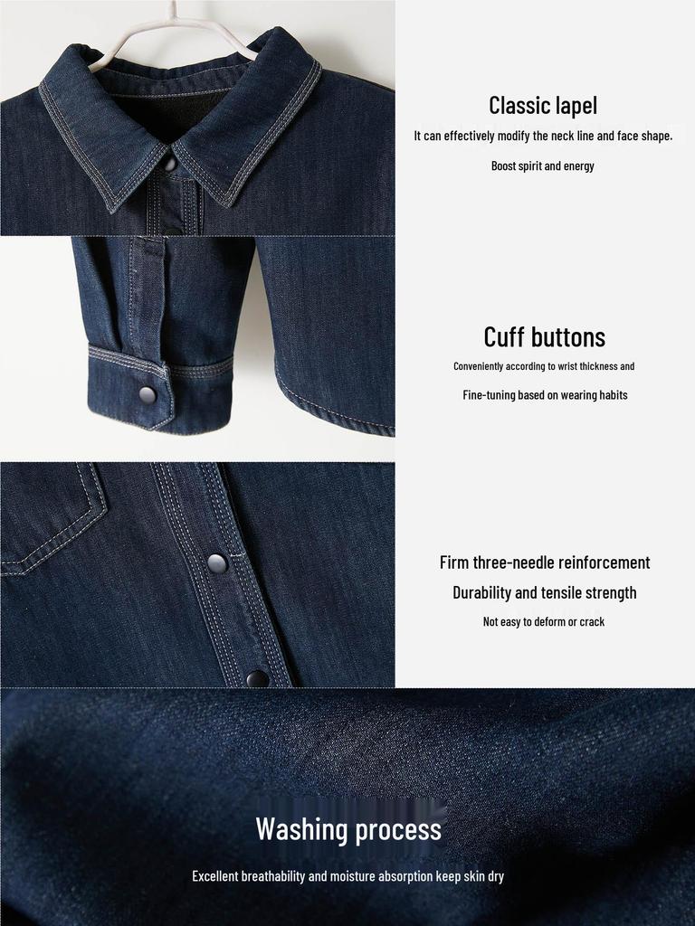 Women's Velvet-Lined Denim Shirt Jacket - Spring 2026 Topstitch Design