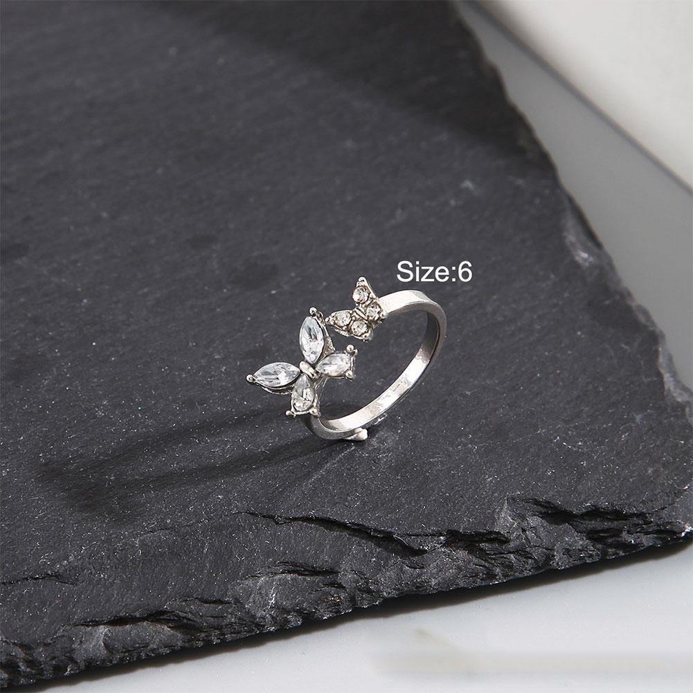 Creative Butterfly Opening Adjustable Ring Shiny Zircon Butterfly Ring Temperamental Alloy Ring Jewelry