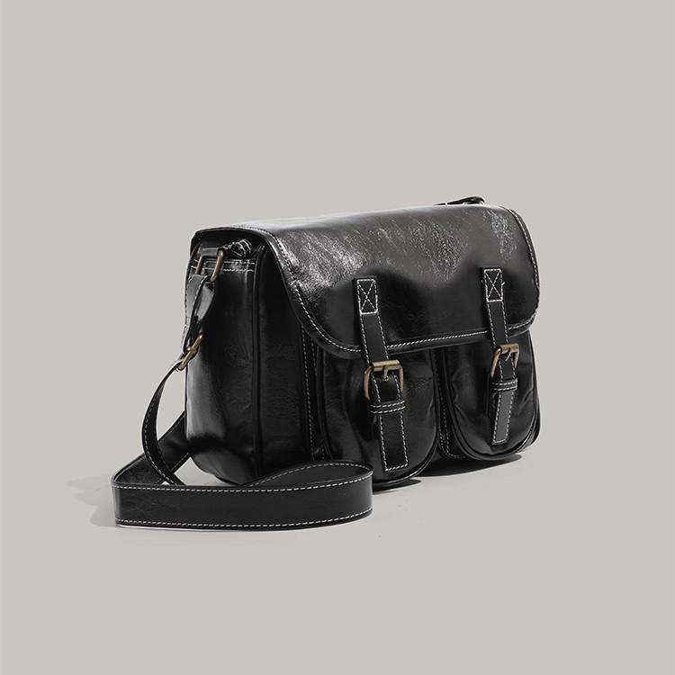 Oil Wax Leather British Style Briefcase Bag for Women 2024 New Retro Messenger Bag Large Capacity Single Shoulder Crossbody Bag for Women Trendy