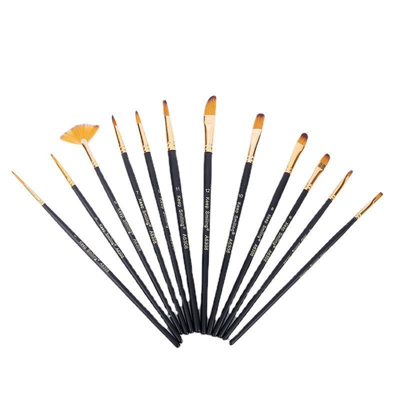 Huangshi 12-Piece Watercolor Nylon Paintbrush Set