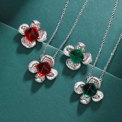 Jewelry Ruby Necklace Emerald Crystal Zircon Necklace Ring Princess Temperament Jewelry Set