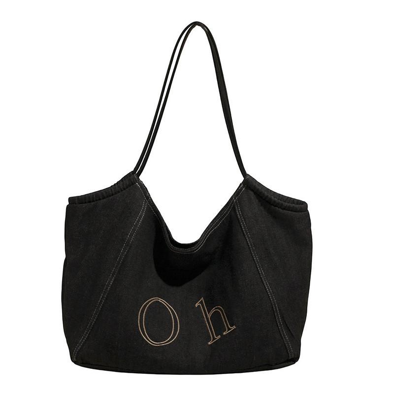 

Embroidery Letter Oh Solid Color Retro Blue Jeans Weekend Polyester Bags Travel