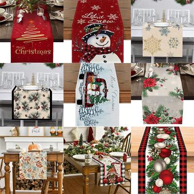 Cross-border Christmas Linen Table Runner: Insulated Cartoon Holiday Decor for Tea Ceremony & TV Cabinet