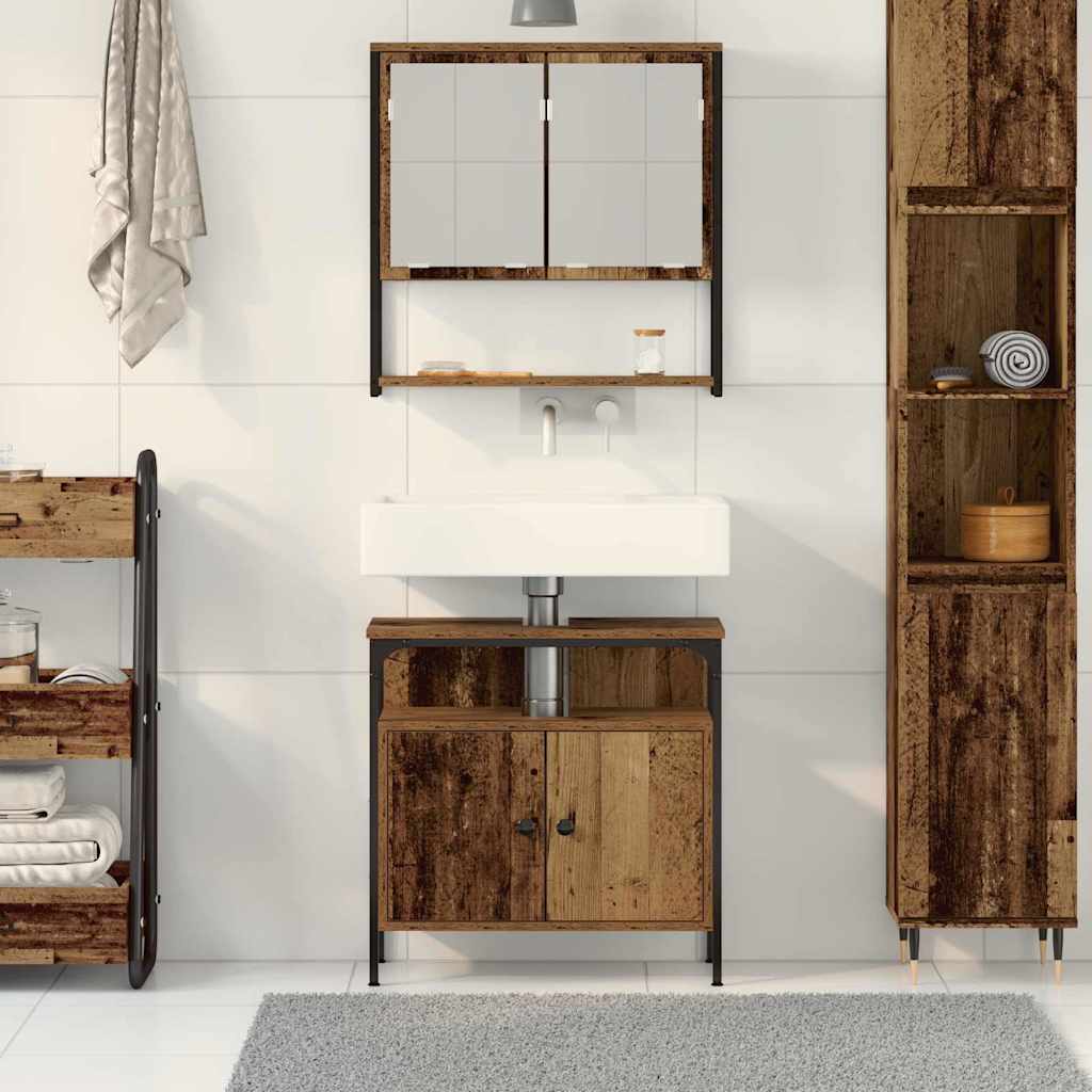 Bathroom Furniture Set with Shelf and Door 2 pcs Brown Particleboard