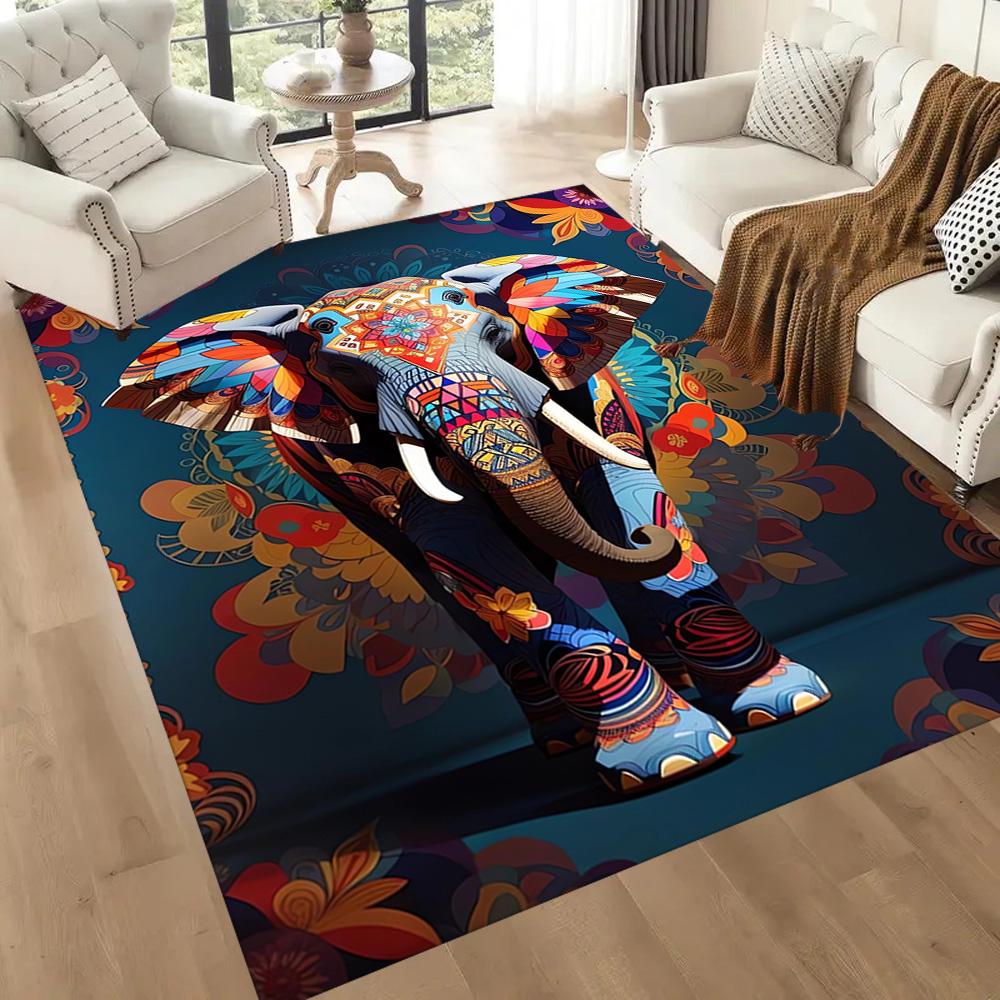 Colorful Elephant Artwork Floor Mats for Living Room, Bedroom and Room Decoration Are Suitable for Gifts.