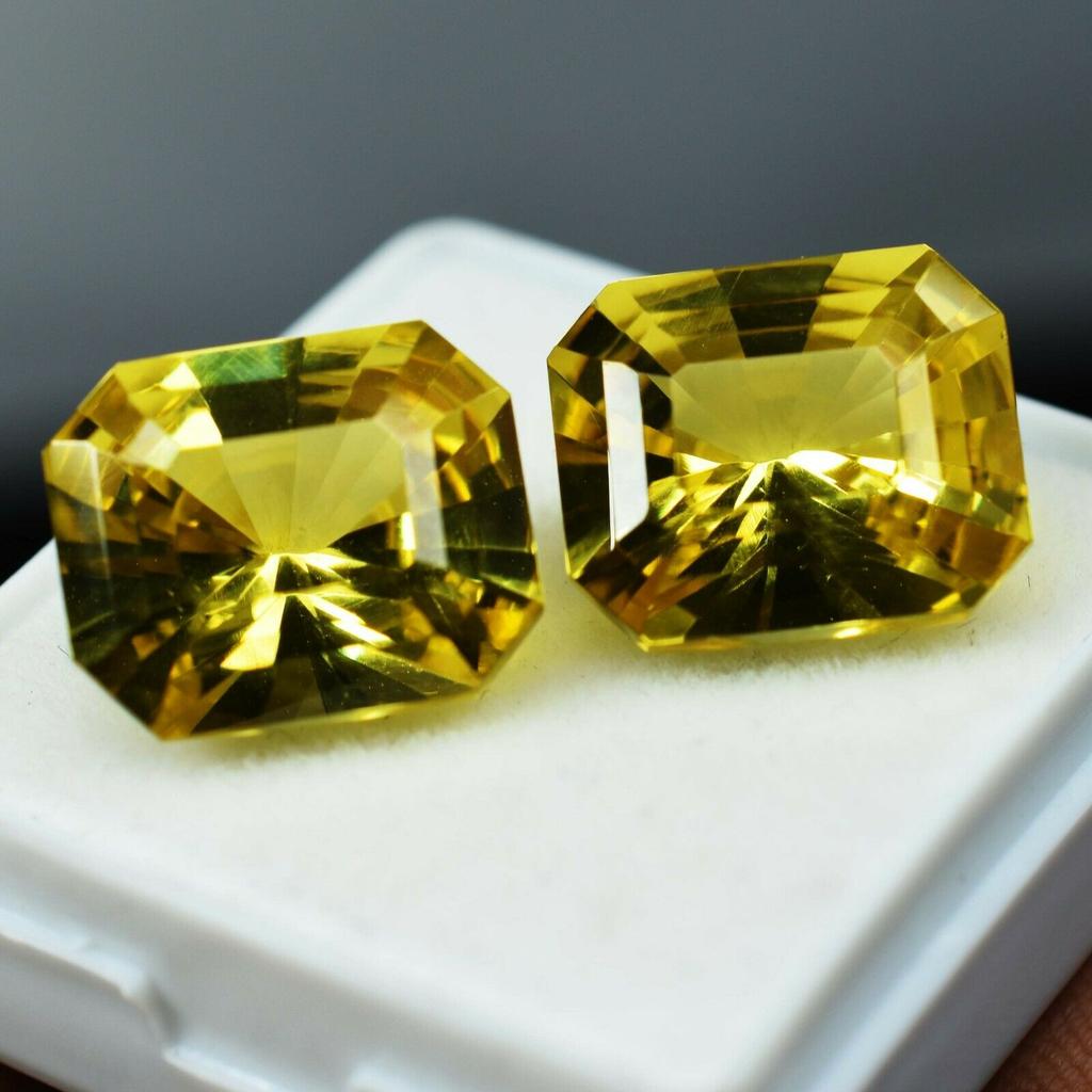 Natural Sapphire 20.85 Ct Yellow Emerald Cut Pair   Loose Gemstone