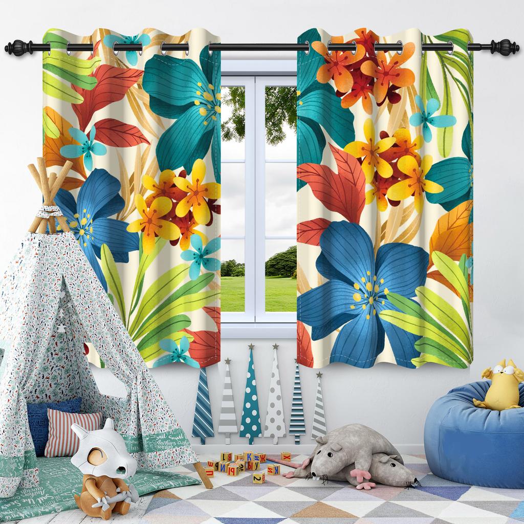 2pcs Fresh Flowers Plants Blackout Curtain Bedroom Privacy Partition Living Room Darkening Heat insulation Window Curtains