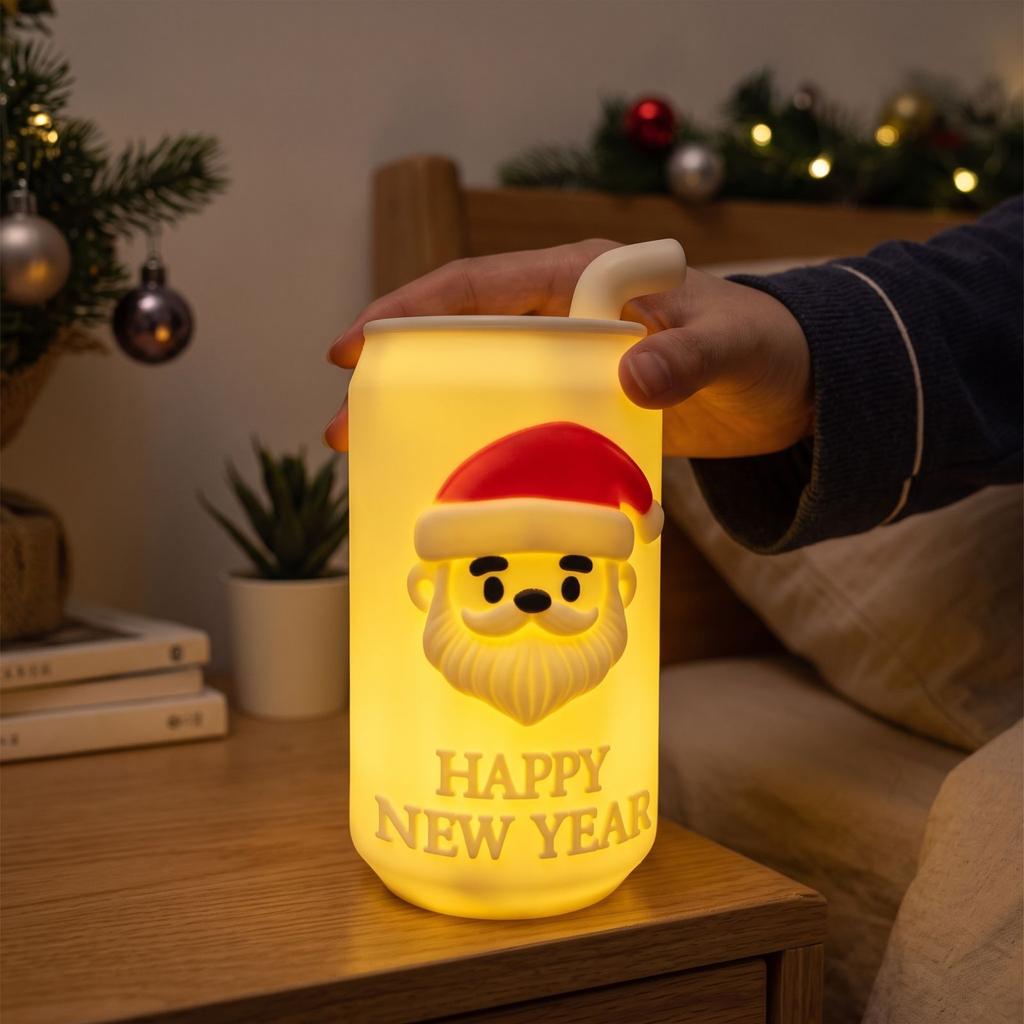 Christmas Can Shaped Night Light Creative Desktop Decoration Glowing Ambient Lamp for Bedroom Bedside