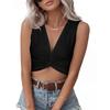 Damen Ärmelloses V-Ausschnitt Crop Top Verdrehte Vorderseite Lässiges Sommerhemd Enganliegend Dehnbarer Stoff Weich Bequem