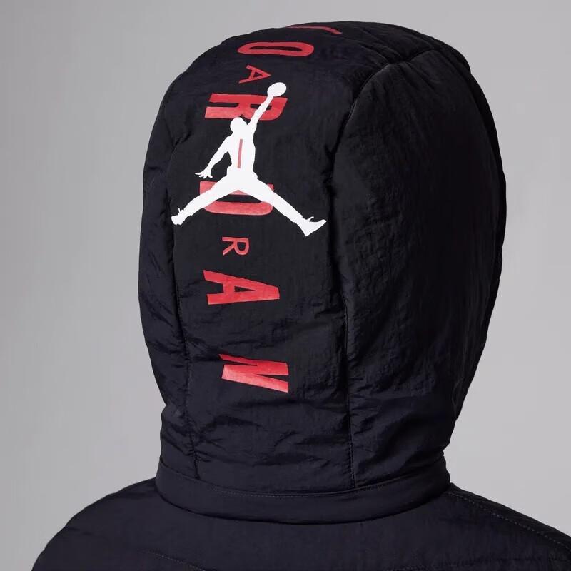 Jordan Kids Side Letter Design Detachable Hooded Casual Down Jacket Kids Outerwear Black FB1671-010