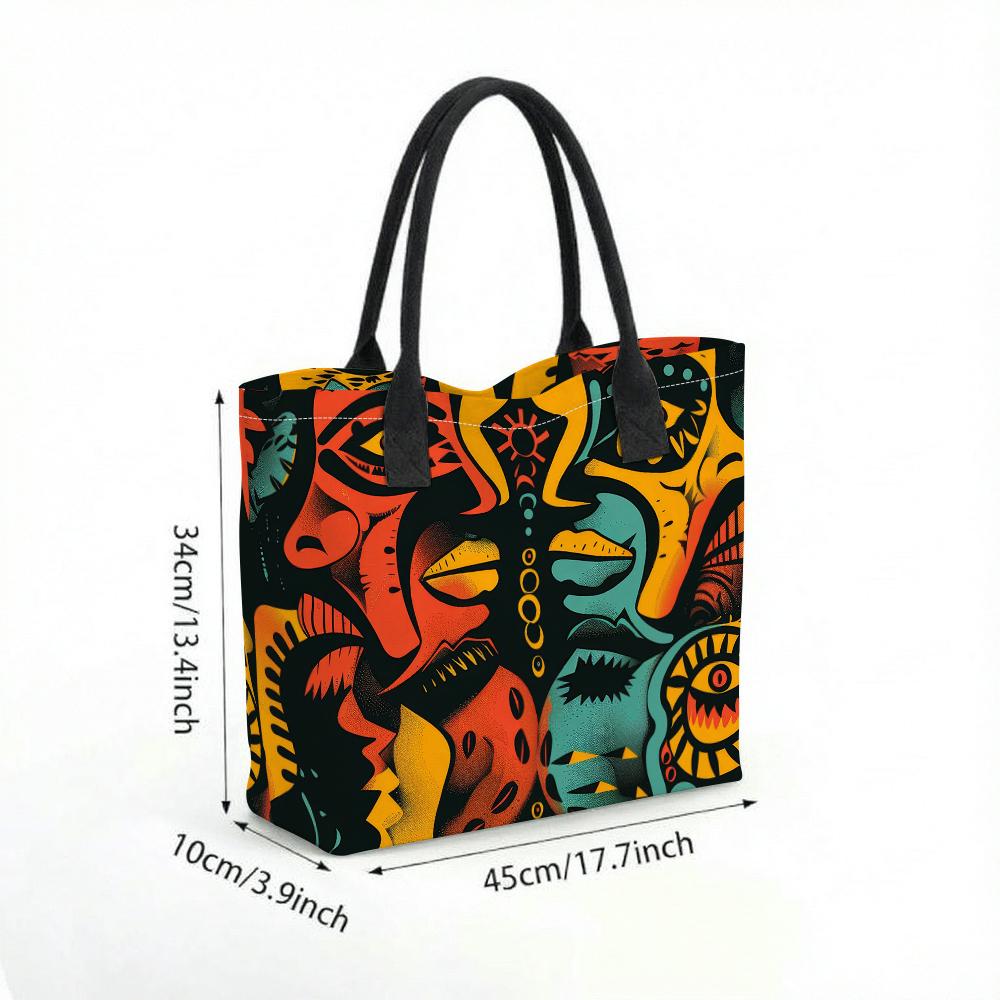 Vibrant Abstract Print Casual Large Tote Bag Daily Portable Fashion Shoulder Handbag for Outdoor