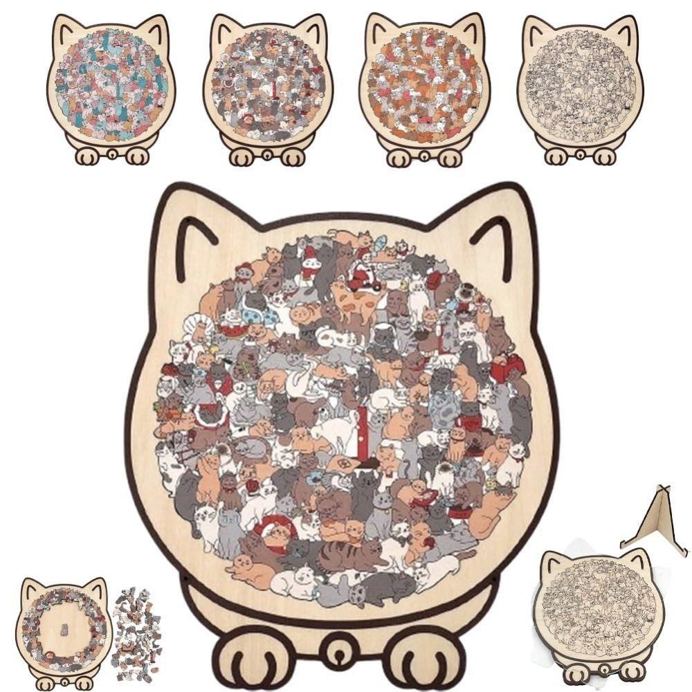 135-piece Cat Wooden Jigsaw Puzzle Macaron Color Animal Cats Decorative