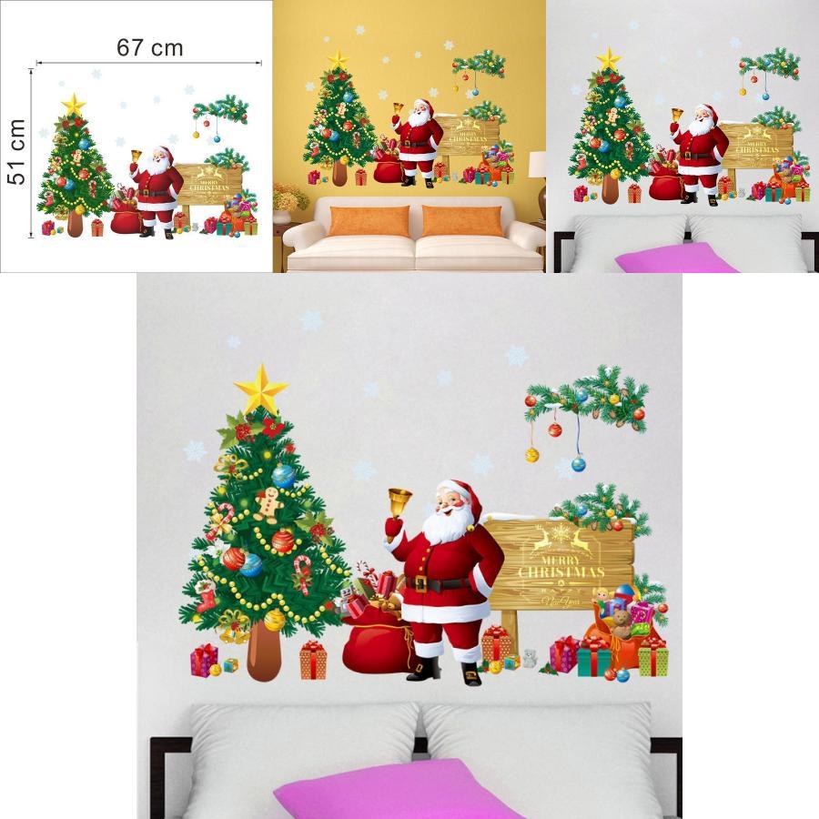 Christmas Wall Decal Pvc Removable Santa Claus And Tree For Holiday Decor And Living Room