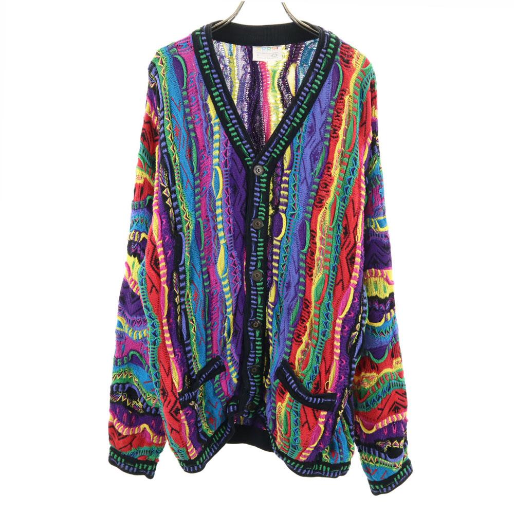 Coogi 90. léta Australské výroby Starý Pánský použitý kardigan s dlouhým rukávem do V z 3D bavlněné pleteniny