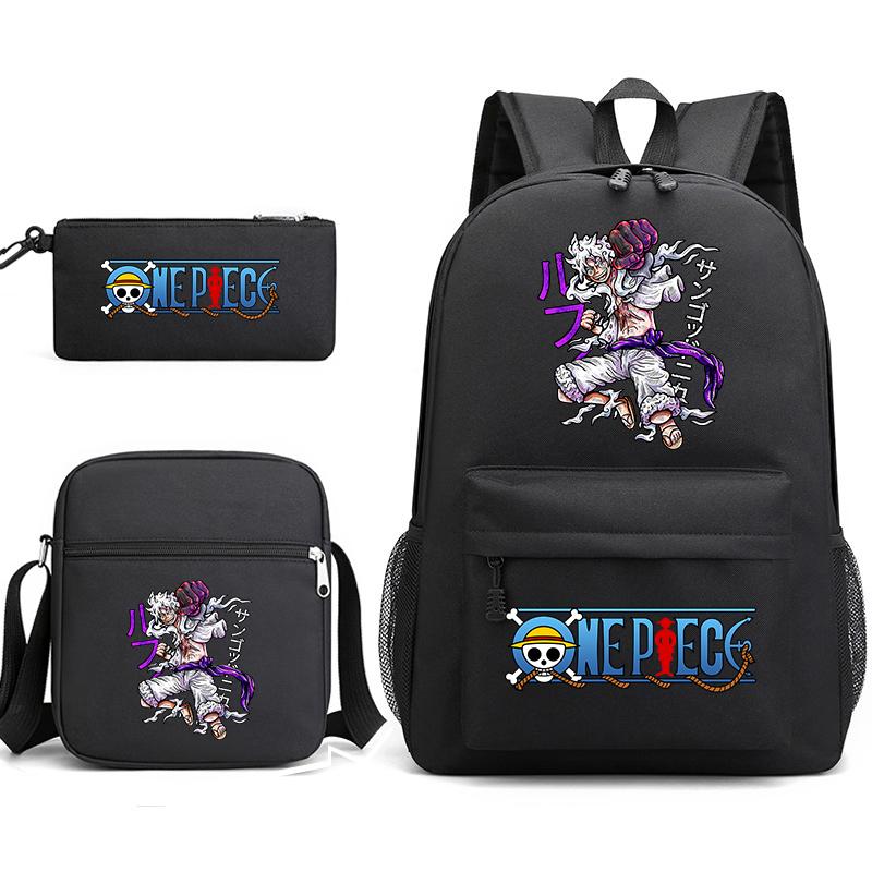 One Piece Luffy Anime Print Student Backpack Set 3 In 1 School Bag for Boys Girls with Pencil Case Tote Shoulder Bag