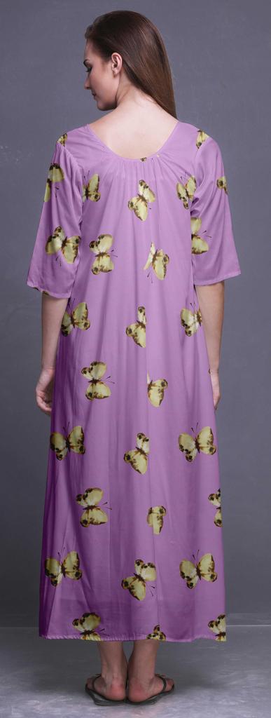 Bimba Lavender Butterflies Printed Nightgowns Maxi Sleepwear for Women Long Sleep Dress