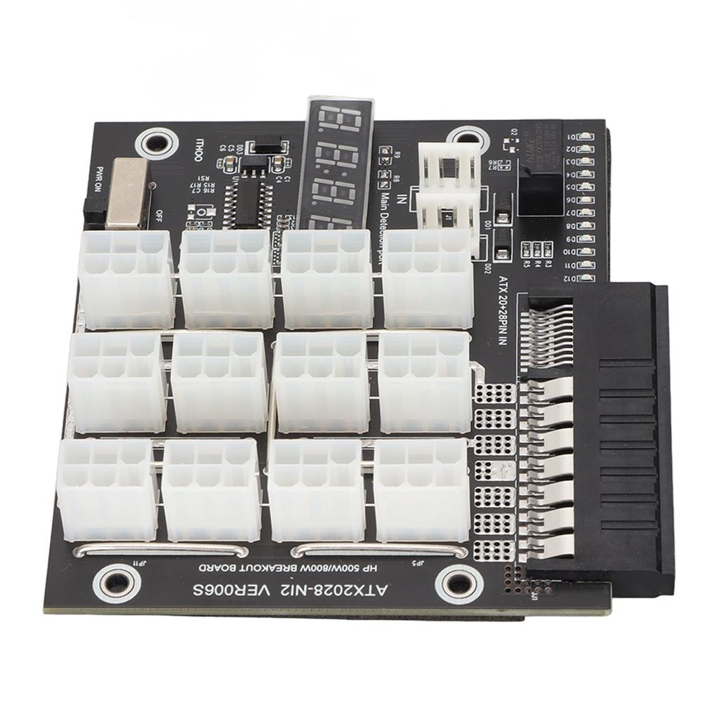 Mining GPU Breakout Board 12 Port 6Pin LED Voltage Display 2200Watts 12V Power Module 800W PSU