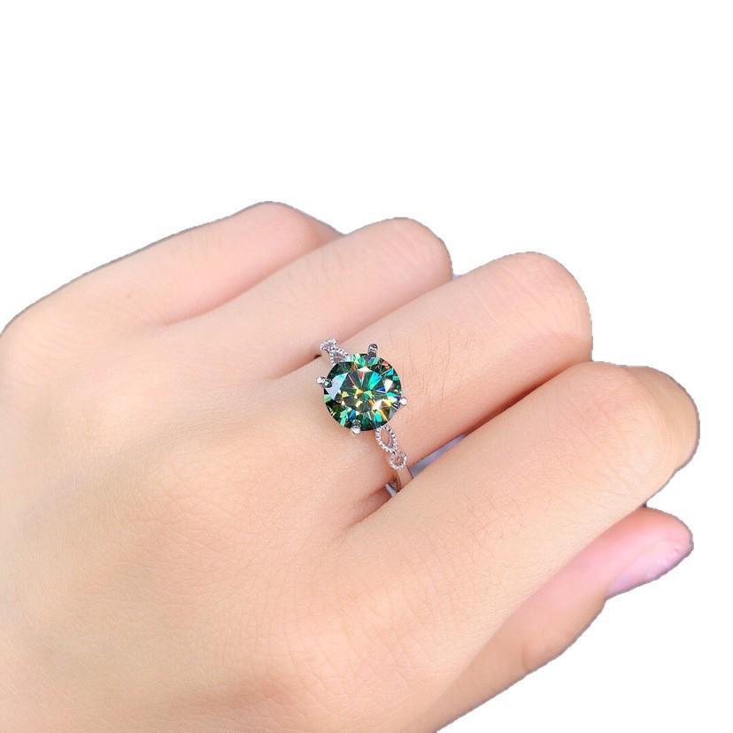 2 Carat 8 Hearts & 8 Arrows PT950 Plated Blue-Green Moissanite Open Ring for Women – Trending Online Bestseller