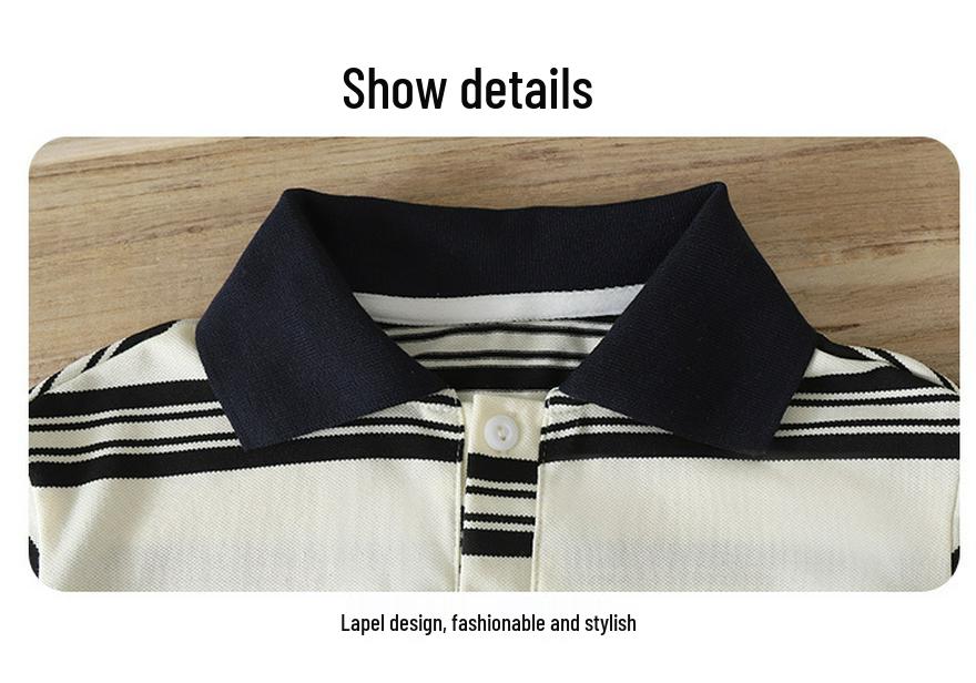 2025 Kids' Striped POLO Shirt - Unisex Summer Lapel Short Sleeve Color Block Top, Korean Style