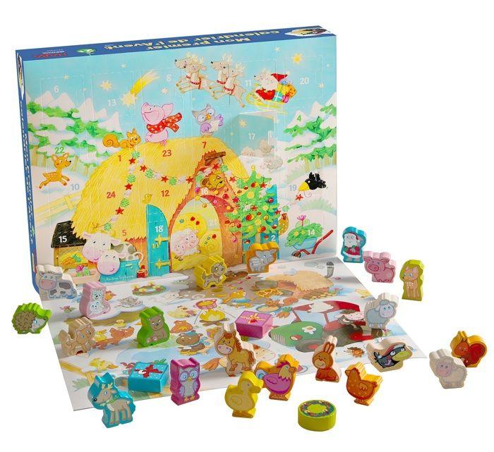 HABA - Mon Premier Calendrier de l’Avent - 24 Pièces en Bois, 24 Chapitres à lire et Décor en 3D - Calendrier Noël pour Enfants