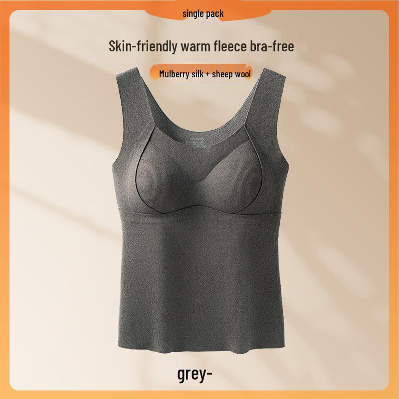 

Women s Wool Warm Vest with Built-In Bra Pads: Skin-Friendly, Seamless, Cold-Resistant Autumn/Winter Base Top L (100-120 lbs)