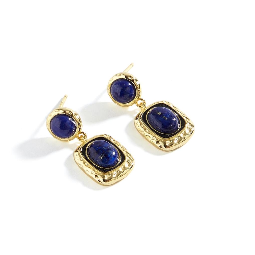 Vintage Design 925 Sterling Silber gelbe Ohrringe Natürliche Lapislazuli Edelsteine feiner Schmuck für Damen Bankett Partykleidung