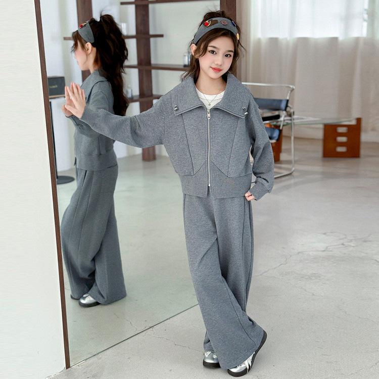 Autumn 2026 Girls' Sports Jacket & Wide-Leg Pants Two-Piece Set